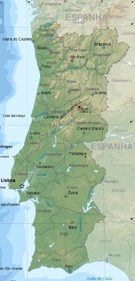 Portugália domborzati térképe
